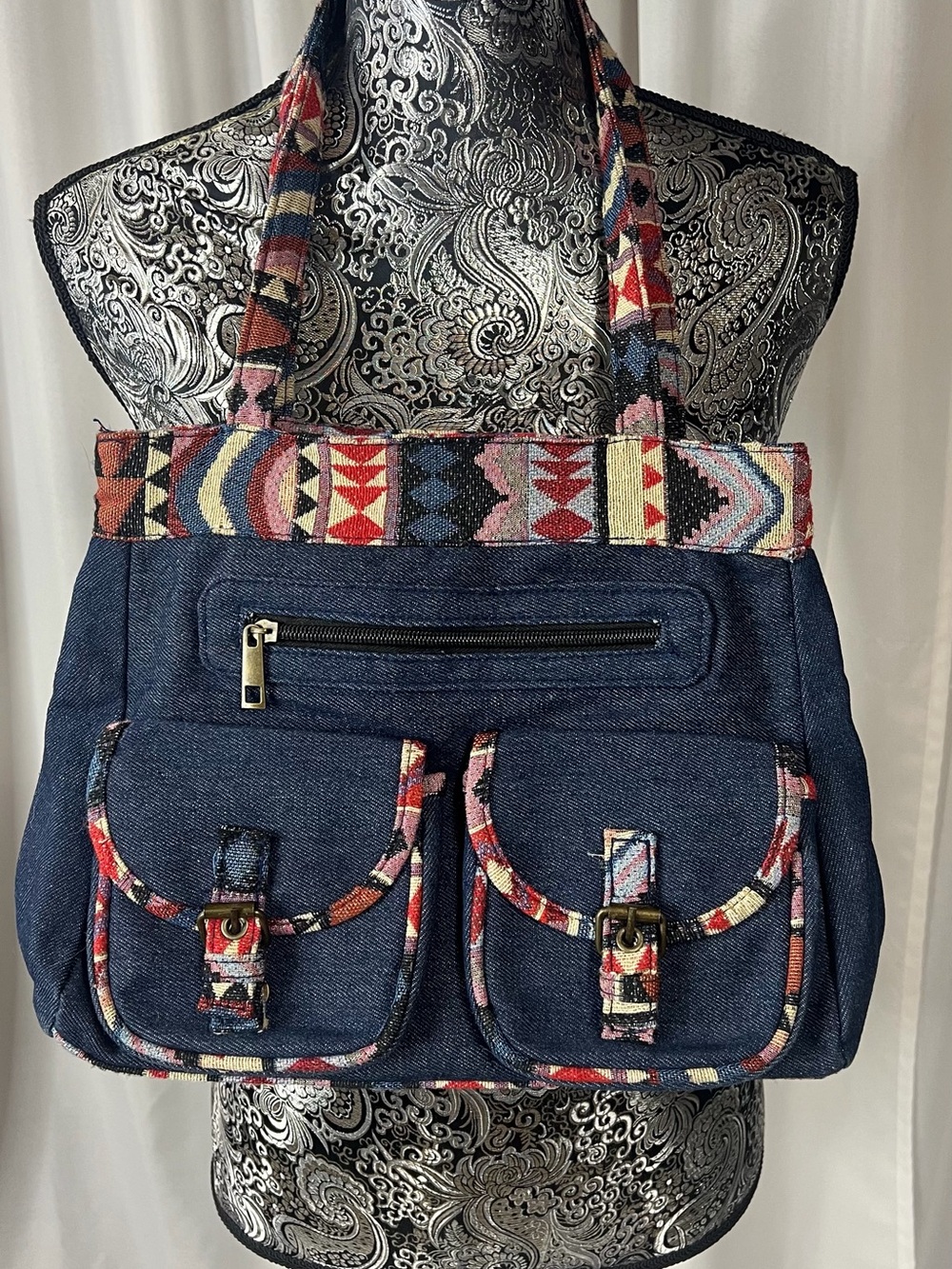 Canyon Sky Southwest Inspiration Denim Tapestry Purse Shoulder Bag Double Handle